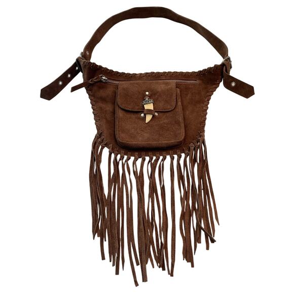 M1-32 RAZ Women's 100% Genuine Letaher Purse Fringe Detail Brown - Picture 1 of 7